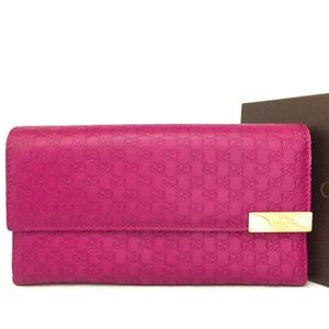 GUCCI Micro Shima GG Logo Pink Leather Long Bifold Wallet - MINT Condition